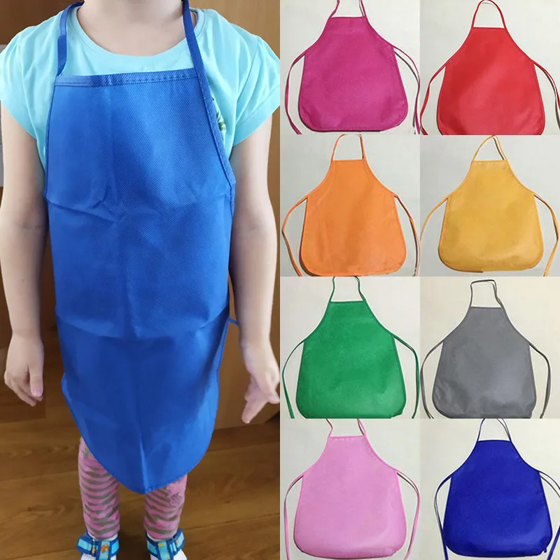 Children Front Pocket Bib Apron Kid Boys Girls Apron Kitchen Child Craft Toddler Clean Waterproof Non-Woven Fabric Aprons