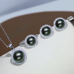 MeiBaPJ Real 925 Sterling Silver Sun Flower Wedding Jewelry Set Natural Freshwater Pearl Pendant Ring and Earrings for Women