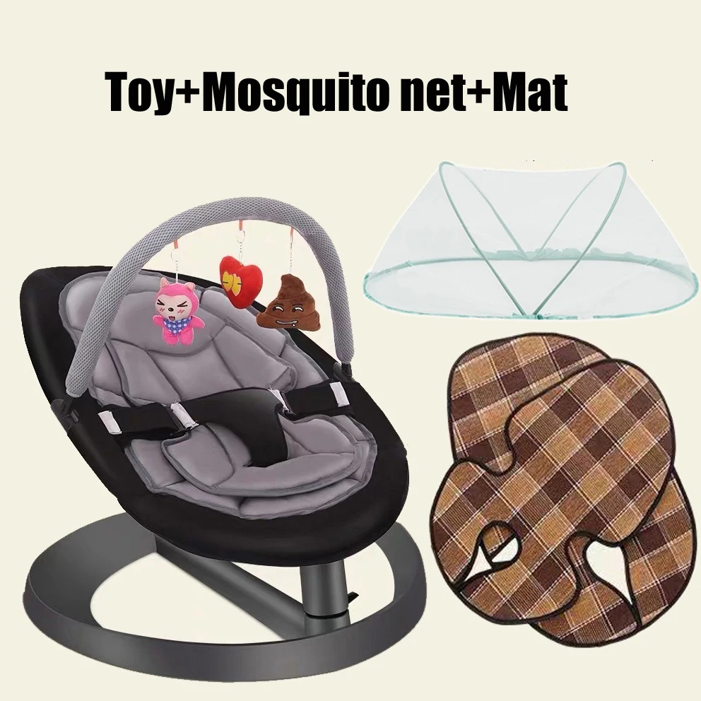 Baby Rocking Chair with Toy Rack and Double Seat Cushion, Toddlers Recliner, Infant Swing Cradle Rocker