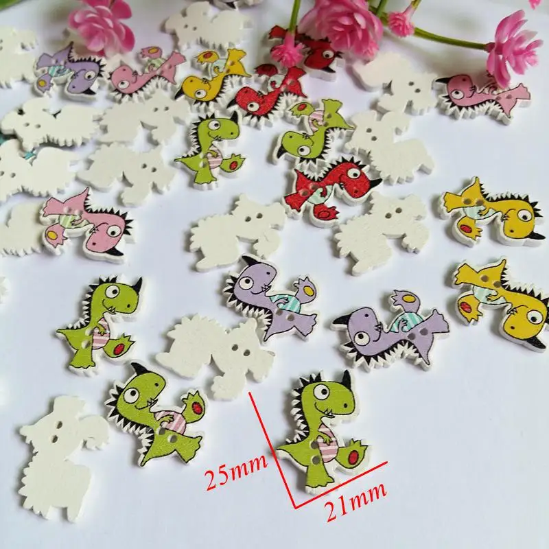 50pcs Mixed Style dinosaur Buttons For Handmade wooden buttons Craft Fit Sewing And Scrapbooking Accessories 2 Holes