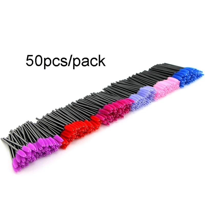 50pcs Disposable Hollow Rod Eyelash Brush Eyebrow Comb Microbrush Black Mascara Wand Applicator Eyelashes Extension Makeup Tool