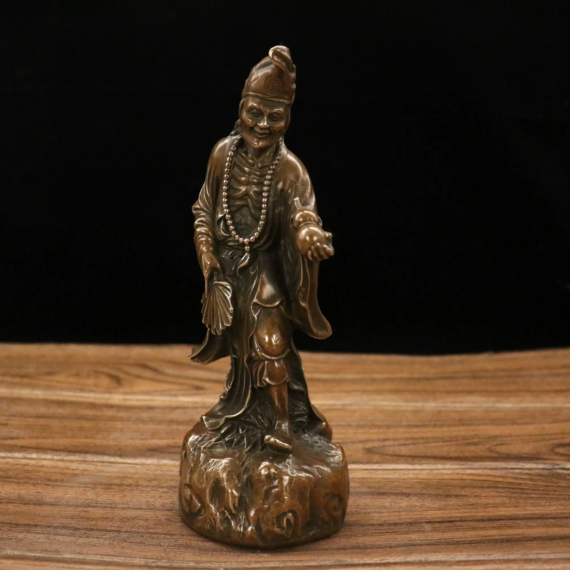 9"Tibetan Temple Collection Old Brasse Monk Living Buddha Help the world Standing Buddha Worship Hall Town house Exorcism view 3