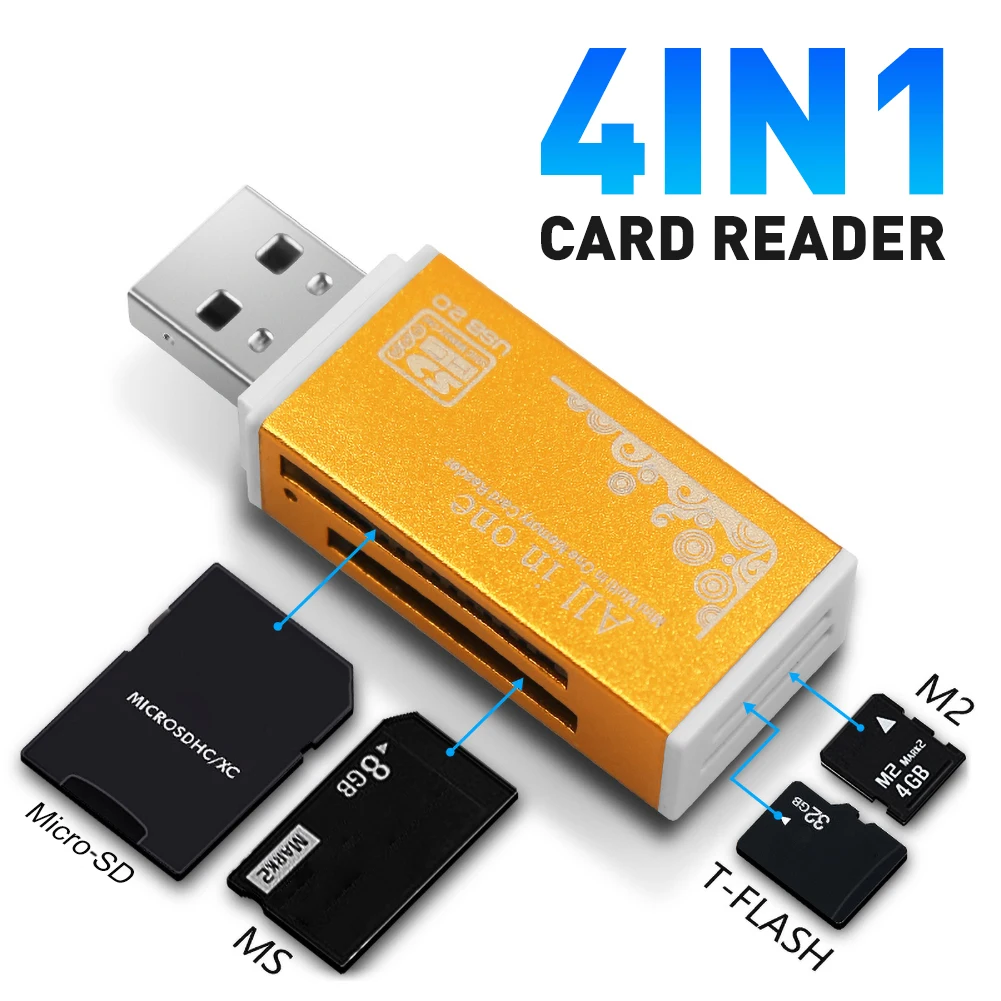USB 2.0 Multifunctional Card Reader Micro-SD/TF/CT/MS/SDHC/MMC Memory 4 in 1 Card Reader Adapter for laptop computer