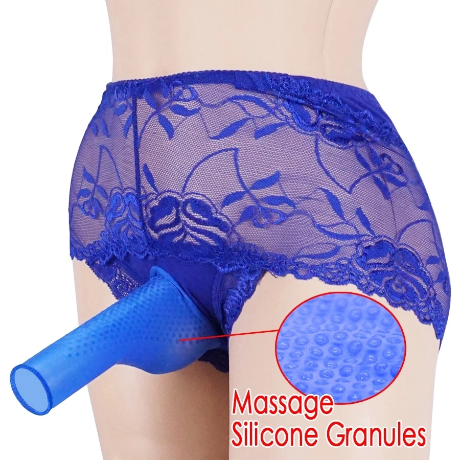 

Gay Men's Sexy Underwear Lace Sissy Silica Gel Cranules Opened Penis Sleeve Breathable Briefs