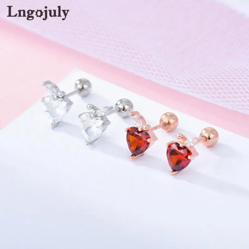 Fine Jewelry 100% 925 Sterling Silver Heart Screw Stud Earrings For Women Children Baby Earring Anniversary Fine Jewelry Gifts