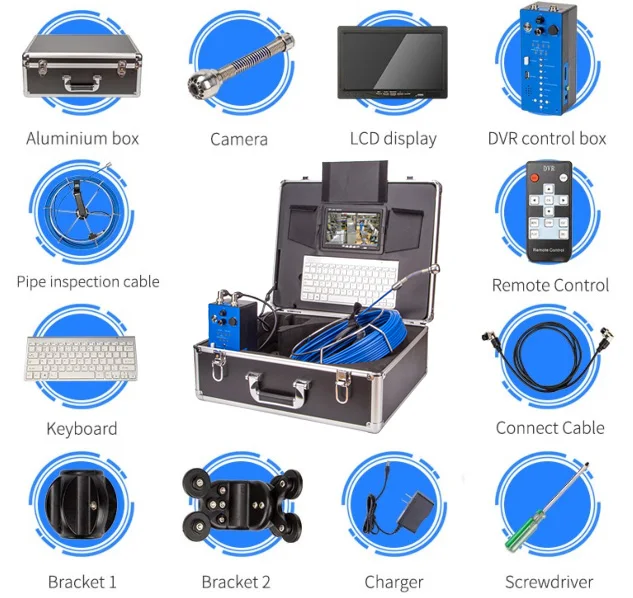 7นิ้วกันน้ำอุตสาหกรรมEndoscopeกล้องตรวจสอบท่อระบบท่อระบายน้ำBorescoepe Self-Leveling HDกล้อง