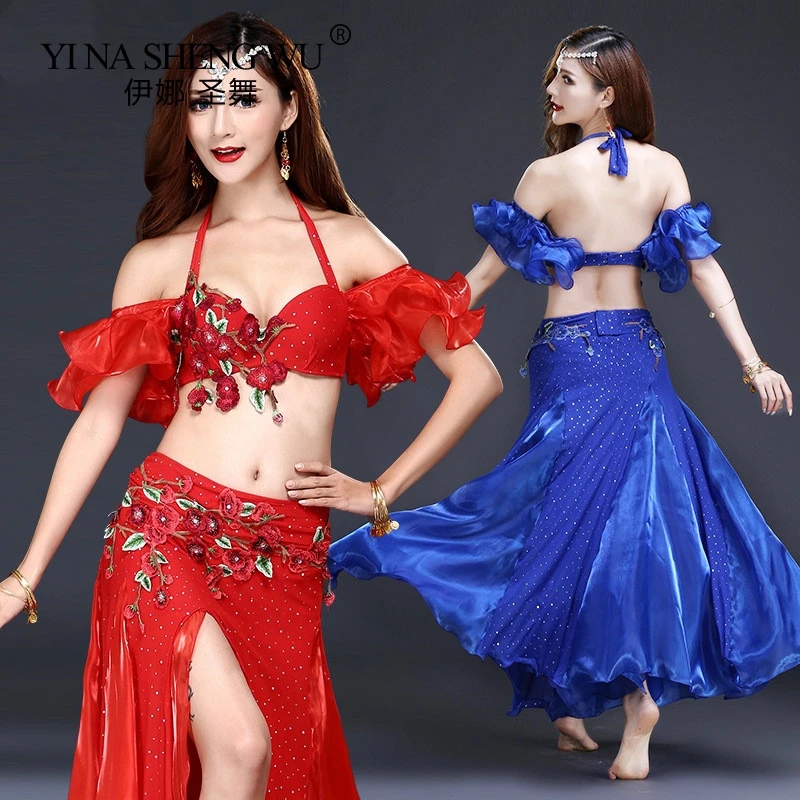 Conjunto de trajes de danza del vientre para mujer adulta, falda de danza del vientre Oriental, sujetador de actuación en escenario, falda de cinturón, ropa de danza del vientre, 2 piezas, 3 piezas, nuevo