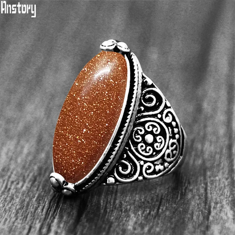 Irregular Eye Golden Sequins Stone Rings For Women Flower Band Shinning Stone Ring Real  Antique Silver Plated Fashion Jewelry