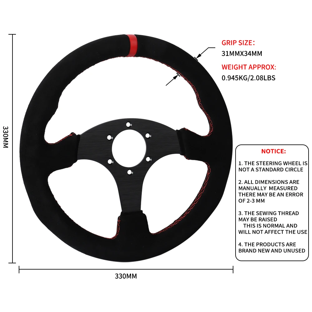 330mm Flat Steering Wheel Suede Aluminum Frame 13 Inch Drift Racing Pc Game Steering Wheel Universal