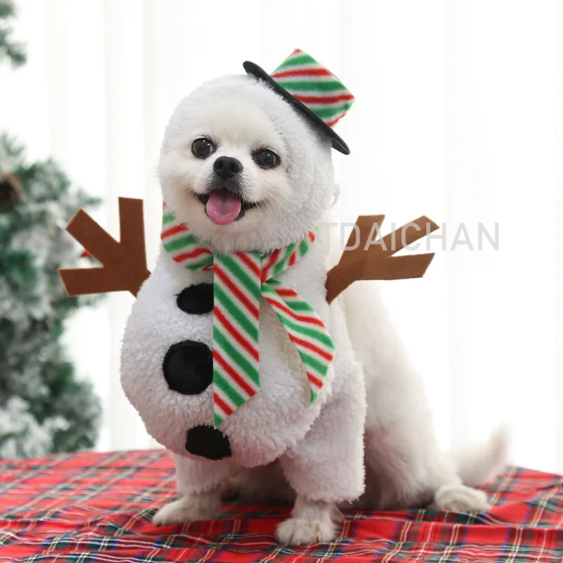 Ropa para mascotas, decoraciones navideñas suaves y cálidas, suministros para cachorros y perros grandes, Ropa divertida para gatos, disfraz de muñeco de nieve