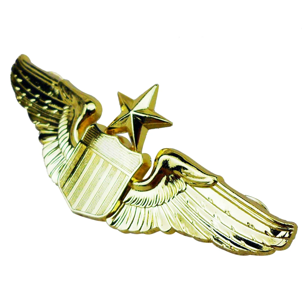 USAF U.S. AIR FORCE SENIOR PILOT AVIATOR METAL WINGS BADGE INSIGNIA PIN BROOCH GOLD