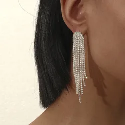 Pendientes de cristal de lujo para mujer y niña, aretes largos de diamantes de imitación, regalos de boda, joyería al por mayor, 6-10cm