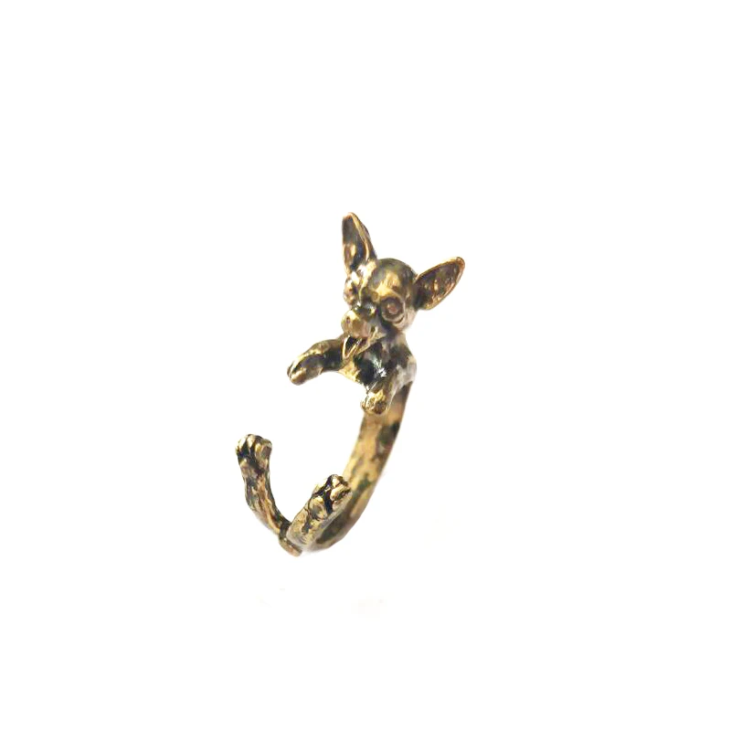 Dropshipping  adorable retro Chihuahua Dog Wrap Ring For Girls Adjustable Size 6 To 8 Free Size Cute Animal Fashion Jewelry