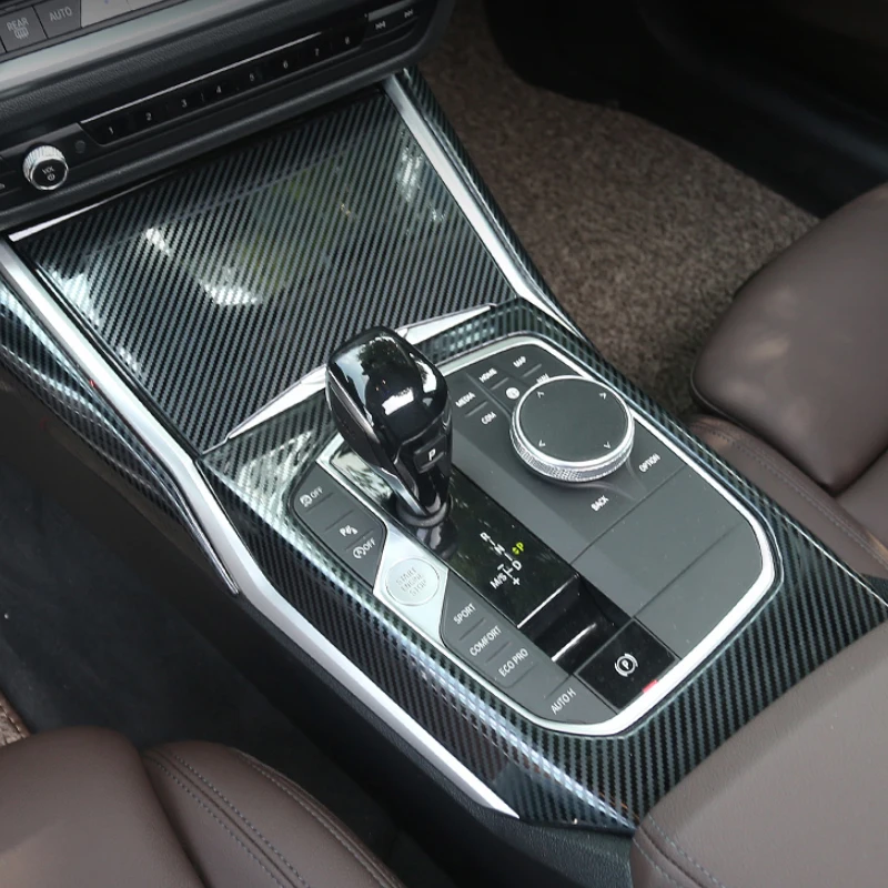 For BMW G20 G28 325 3 Series 2019 2020 ABS Carbon Fiber Chrome Car Center Console Gear Shift Decoration Panel Cover Trim