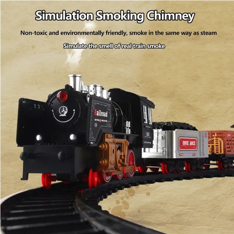 High Simulation Smoking Train With Rechargeable 2.4G RC Steam Train DIY Assembly Block Railway Brain Game Sound Spray Steam Toy