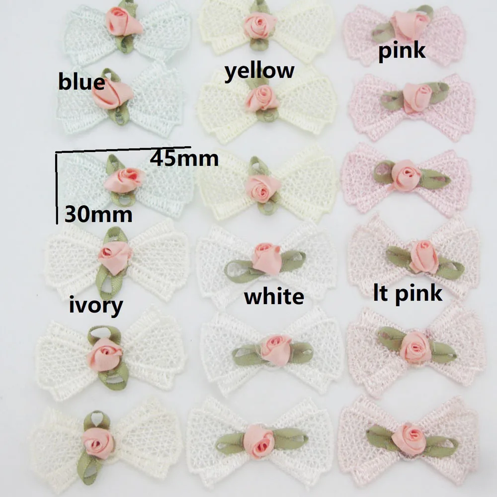 30Pcs Cotton Bows With Flower Rosettes DIY Decorative Ornament Garment Accessories Headwear Findings