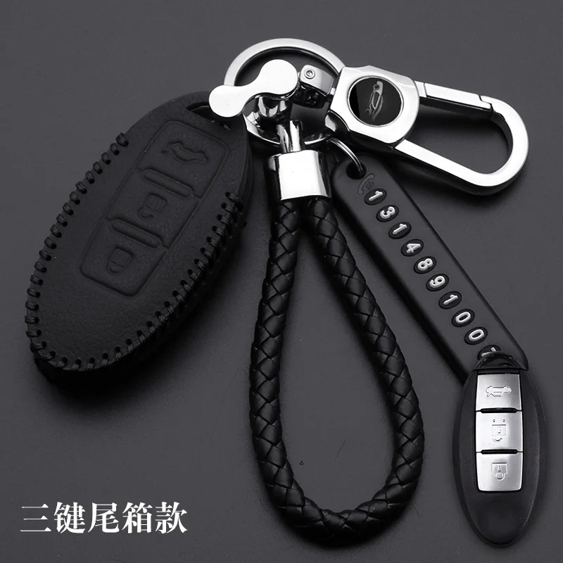 Leather Car Key Case Cover For Nissan Tidda Livida X-Trail T31 T32 Qashqai March Juke Pathfinder Note GTR Keychain Ring Holder