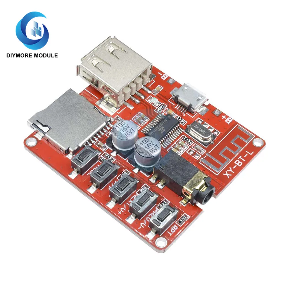 Bluetooth 4.1 MP3 Audio Receiver Decoder Board 3.7-5V Music Player Module with 3.5mm AUX Jack Micro USB TF Card Key Button