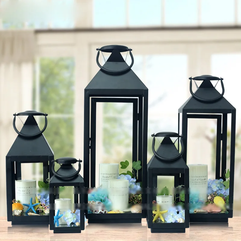 Outdoor Retro Candle Lantern Iron Wind Light Iron Candle Holder Wedding Windproof White Luxury Large Decoracion Hogar Moderno