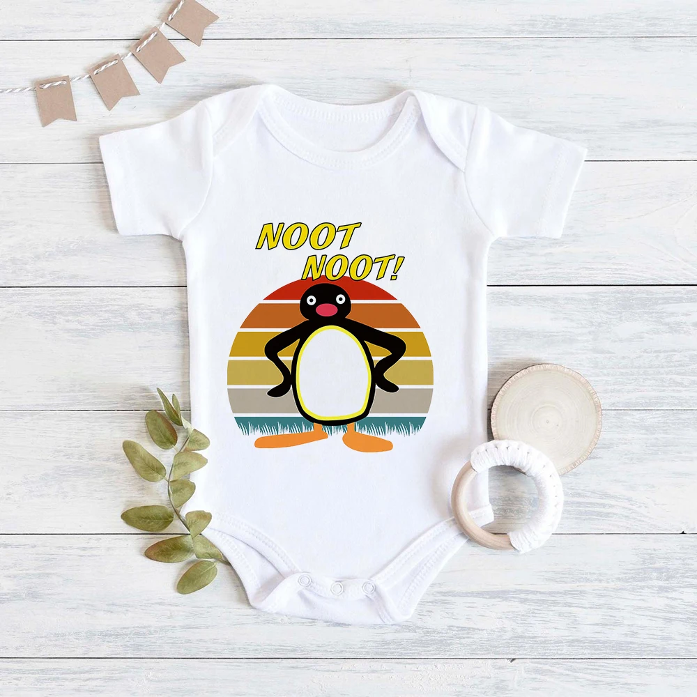 Pingu Body para niña pequeña, ropa estética de moda, mono bonito de dibujos animados para recién nacidos, Body de manga corta para bebé de verano