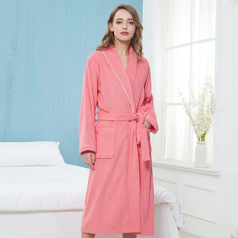 Autumn Winter Women Casual Cotton Bathrobe Plush Long Robe Thick Warm Sleepwear Plus Size Nightgown Female Loose Home Wear