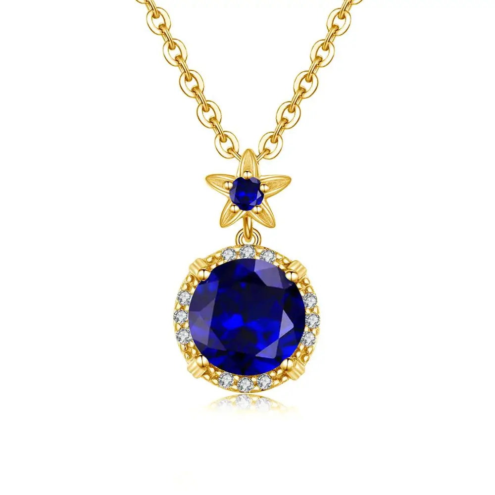 

Szjinao 18K Gold Pendant Necklace Blue Sapphire Real 925 Sterling Silver Handmade Designer Gemstones Fine Jewellery For Women