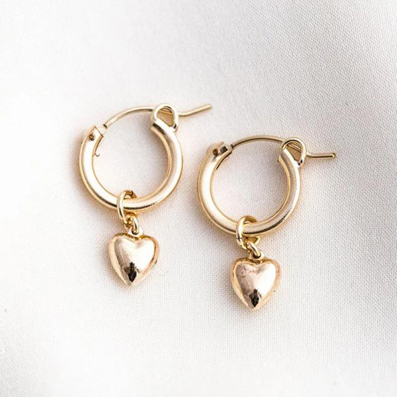 Gold Filled Heart Shape Earrings 15MM Gold Hoop Earrings Handmade Jewelry Brincos Minimalism Pendientes Earrings Oorbellen