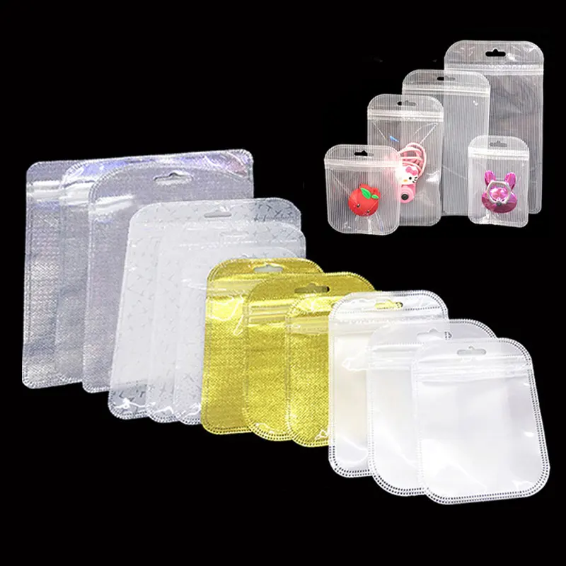 50pcs Thicken Self Sealing OPP Bags Transparent Plastic Storage Pouch with Hang Hole for Jewelry Retail Display Packaging
