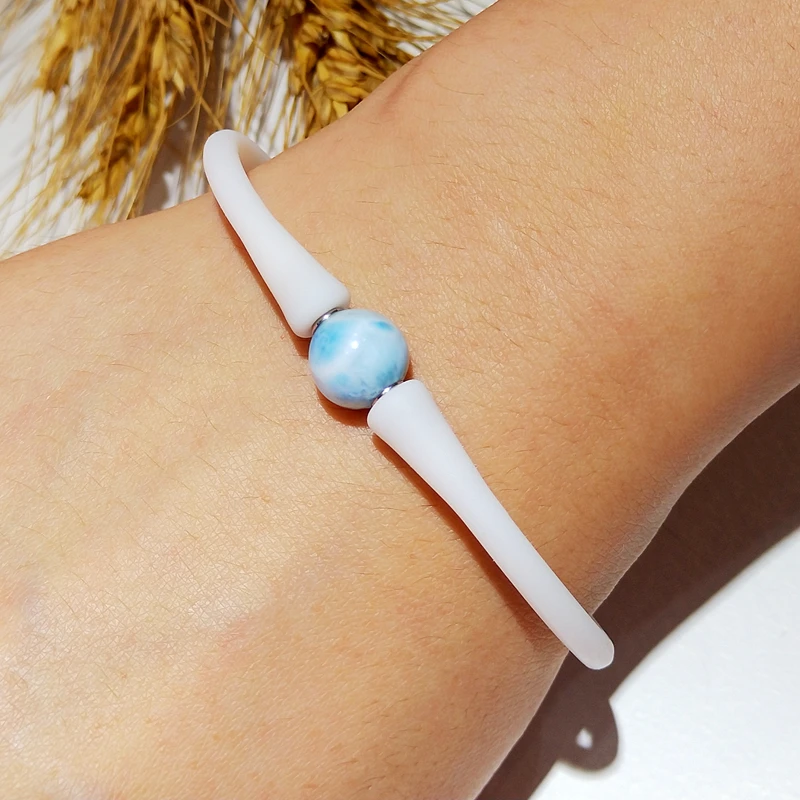 Lily Jewelry Genuine Dominica Larimar Silicone Bracelet Bijouterie Best Gift for Women Men Casual Waterproof Bracelet