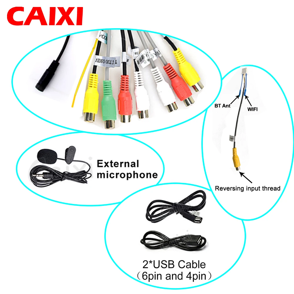 CAIXI 2 din android Auto radio RCA ausgang linie hilfs adapter kabel USB kabel GPS antenne externe mikrofon