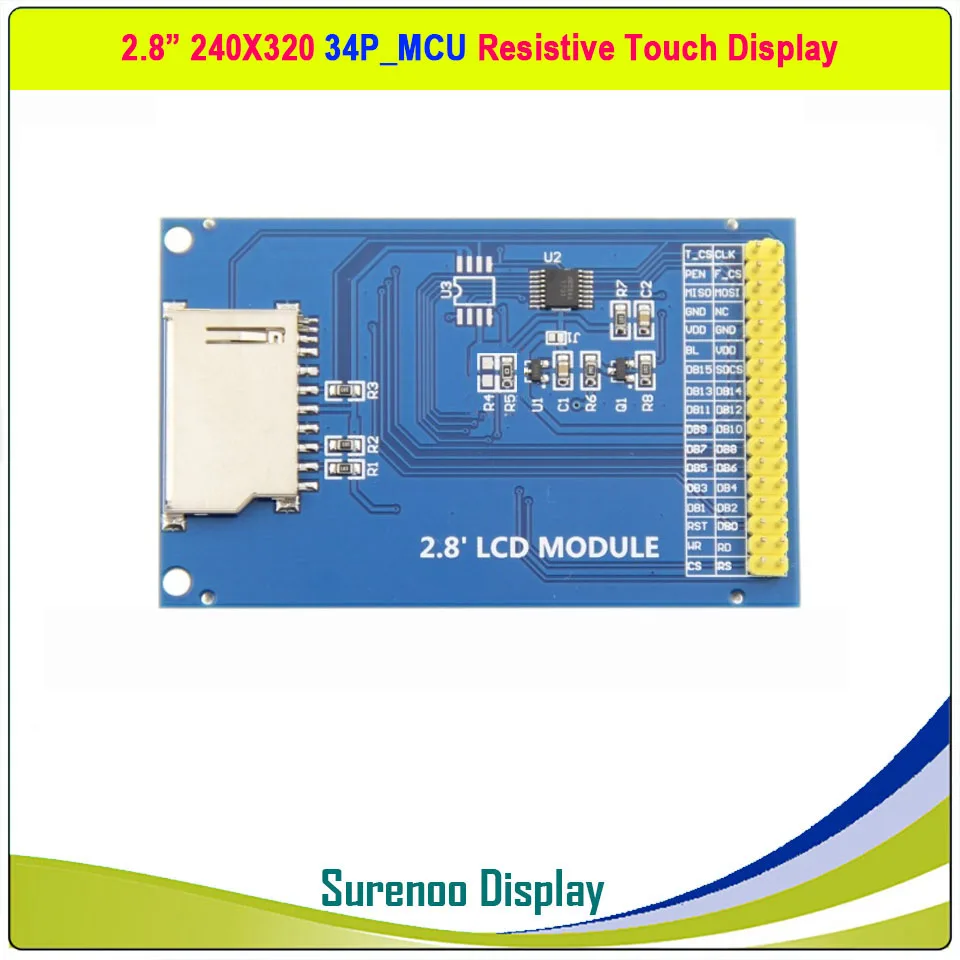 2.8 inch 240*320 34P_8/16 Bit MCU Parallel XPT2046 Resistive Touch ILI9341 TFT LCD Module Display Screen Panel