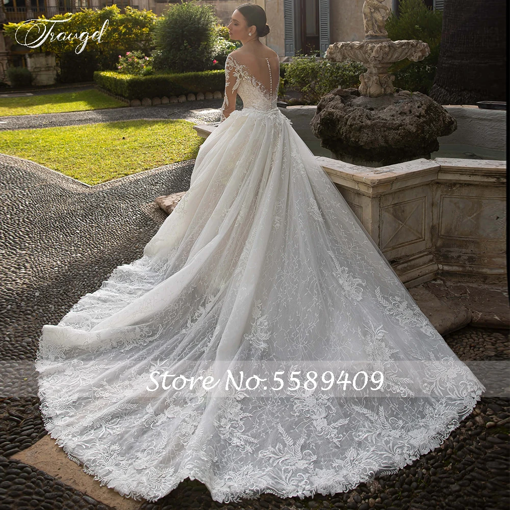 Customized Scoop Mermaid 2 IN 1 Wedding Dress Appliques Long Sleeve Lace Detachable Court Train Wedding Gown Plus Size