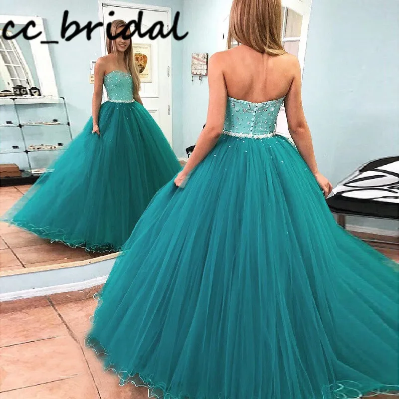 Puffy tule turquesa quinceanera vestidos 2020 brilhante cristal bola vestido doce 15 vestido plus size vestidos de festa de 15 anos