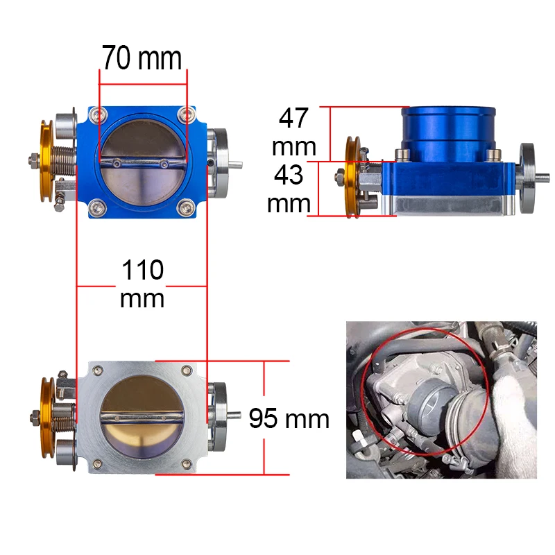 Clearance sale 70mm high flow throttle body performance intake manifold aluminum blue color