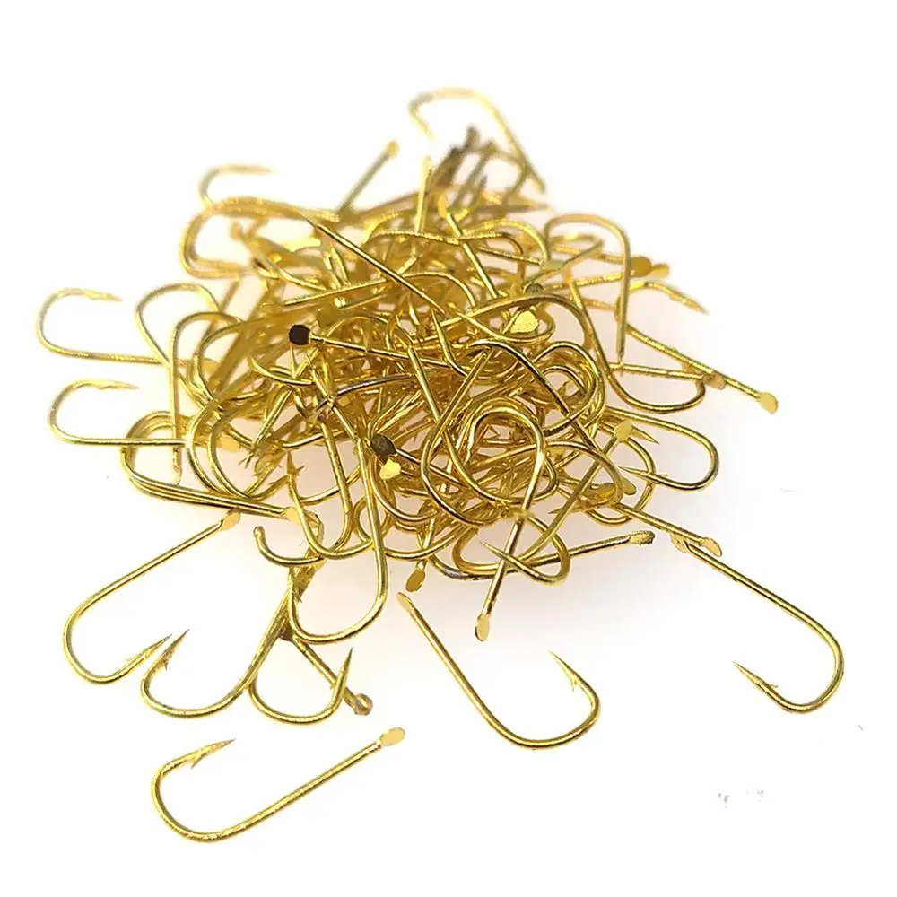 100-pieces Worm Hook Gold Light-Wire Fly Fishing Hooks Jig Hook Carp Rig Hooks Fishhook Live Bait Hook