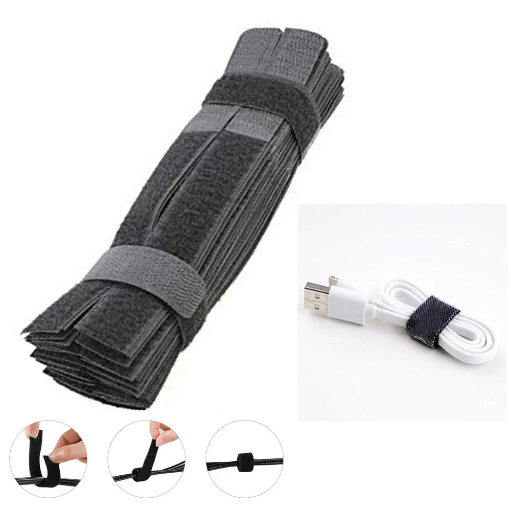 

20Pcs Black Reusable Magic Tapes Cables Ties Messy Wires Bundled Organize Straps For Guitar Accessories