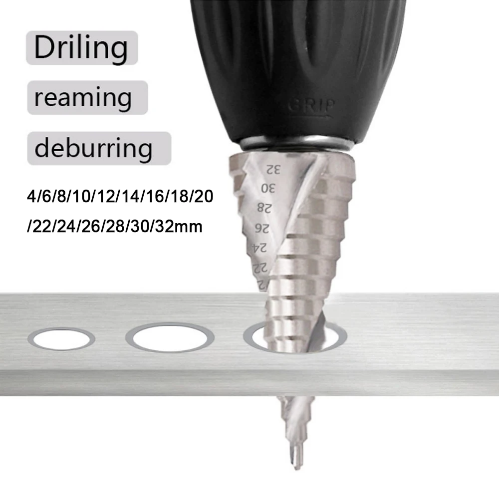 4-12Mm/4-20Mm/4-32มม.HSS เจดีย์เจาะเกลียวคู่ร่องขั้นตอนเจาะกรวยโลหะสามเหลี่ยม Shank รูโลหะเหล็กเจาะ