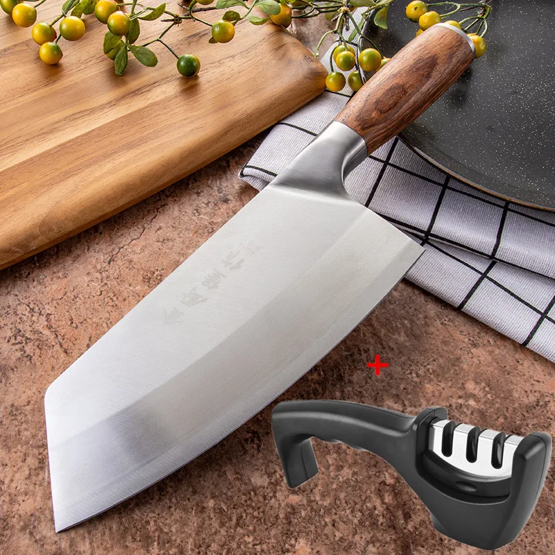 4Cr13 Chef Knife 7 inch Chinese Kitchen Knives Meat Fish Vege Slicer Knife Super Sharp Rosewood Cleaver With knife Sharpener