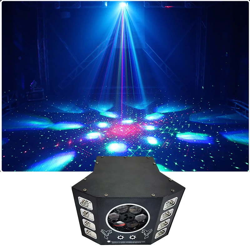 

3 IN1 Led Bee Eye Unlimited Rotate Led Purple Strobe R/G Laser Dj Light Disco Good Effect Stage Lighting Wedding Night KTV Club