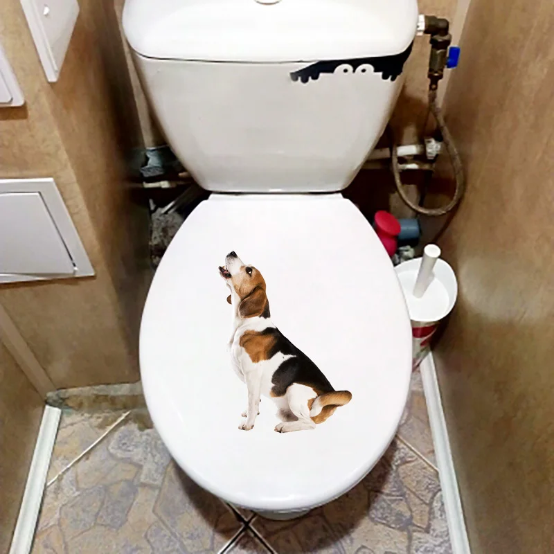 YOJA 17.6×23.9CM Real Shot Cute Beagle Home Living Room Wall Decor Funny Animal Toilet Stickers T1-3099