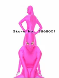 Pink color women‘s’ sexy Tights Costume full Bodysuit Spandex body Suit open eye and Removable hood