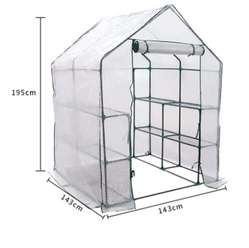 Complete PE Garden Greenhouse, Walk in 3 Tiers, 8 Shelves, Green House for Seedlings, Herbs, Flowers in Any Season, Warm Room