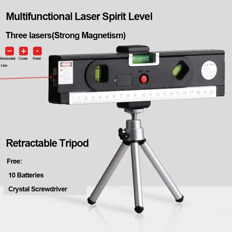 Laser Spirit Level Multifunctional Household Infrared Decoration Cross Line Right Angle Spirit Level  with Tripod