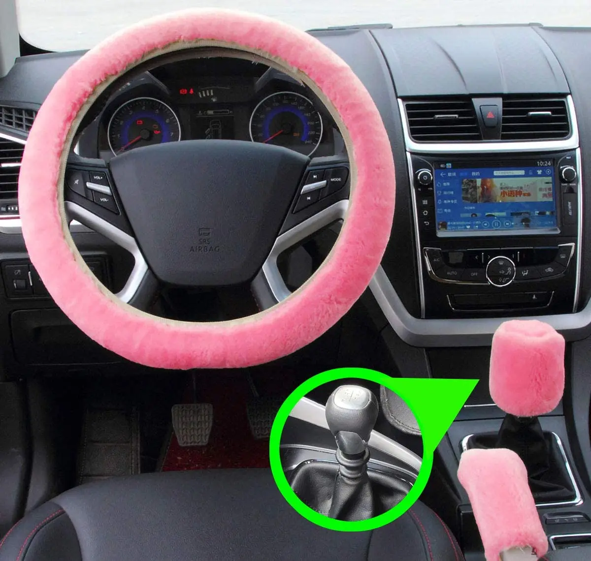 3pcs Car Plush Steering Wheel Cover Gearshift Handbrake Cover Protector Decoration Warm Super Thick Plush Collar Soft Fur Winter