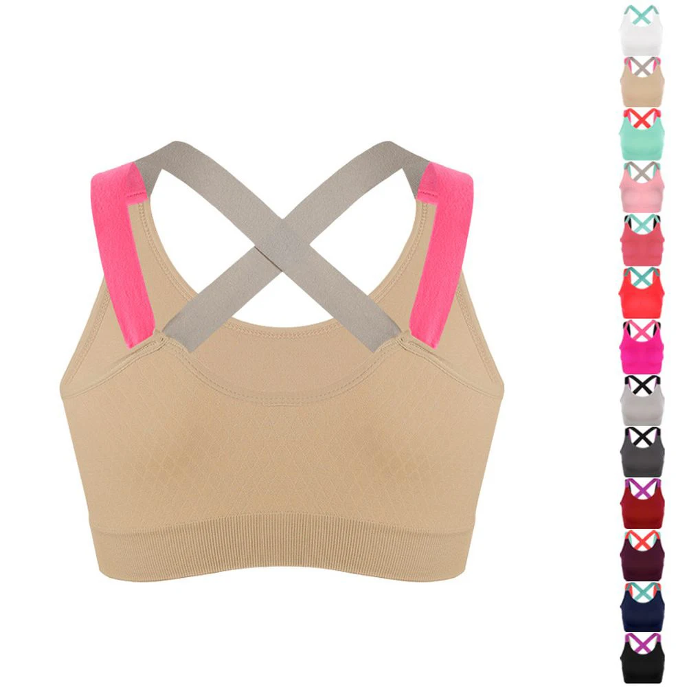 Women Seamless Sports Bra Push Up Bralette Underwear No Steel Ring Yoga Vest Color Matching Contrast Cross Bra Running Lingerie