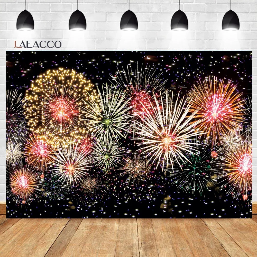 

Laeacco Happy New Year Colorful Fireworks Indoor Decor Baby Poster Portrait Photography Background Backdrops For Photo Studio