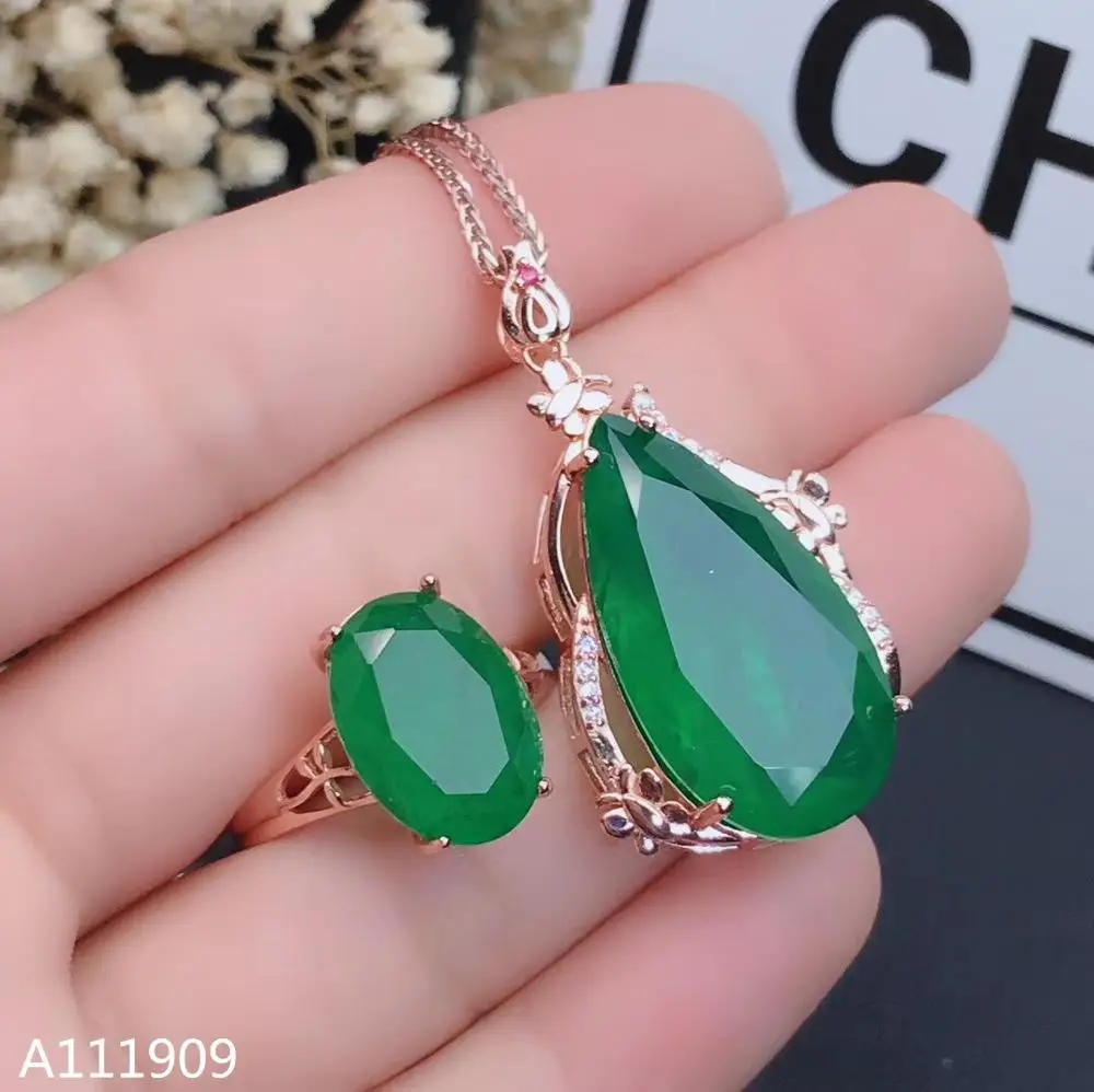 

KJJEAXCMY boutique jewelry 925 sterling silver inlaid Natural Emerald Women's set support detection