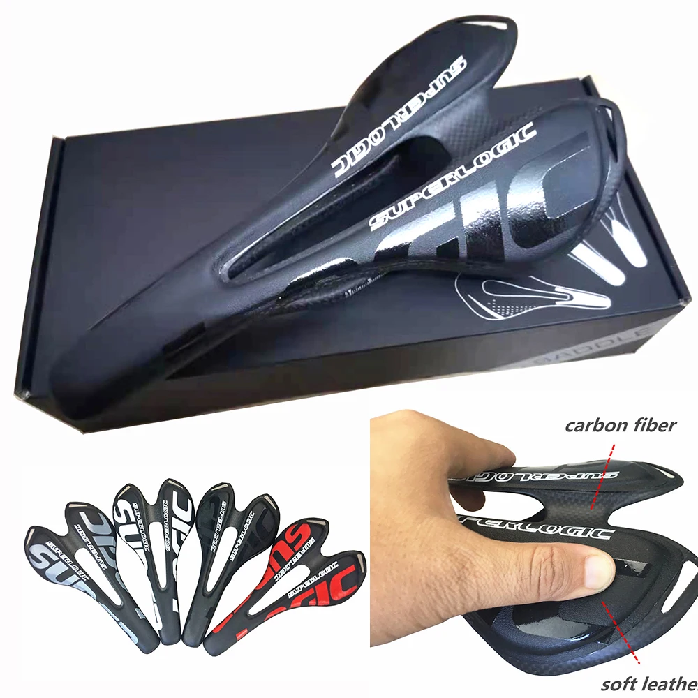 3K Carbon Fiber Bike Saddle Red Road Special Mtb Toupe Bicycle Seat Cycling Parts Leather Saddle Foxe Ruids Racing