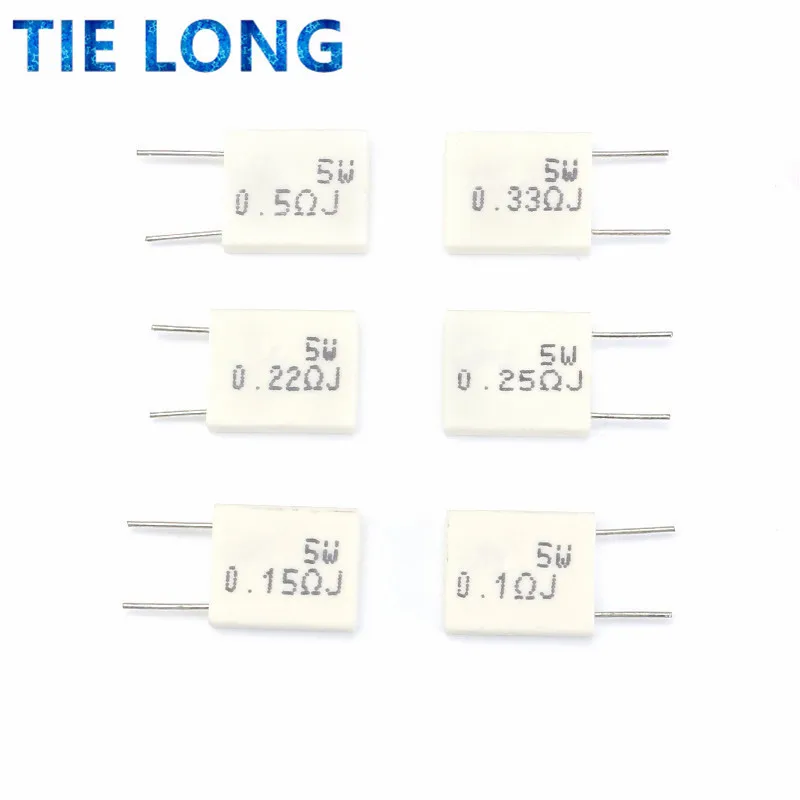 10pcs BPR56 5W 0.001 0.1 0.15 0.22 0.25 0.33 0.5 ohm Non-inductive Ceramic Cement Resistor 0.1R 0.15R 0.22R 0.25R 0.33R 0.5R