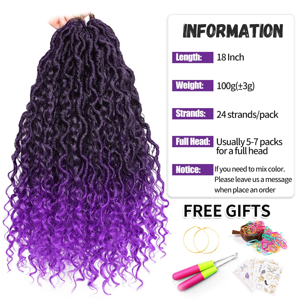 Goddess Locs Crochet Braids Hair Extensions Synthetic Twist River Braiding Hair Ombre Brown Faux Locs With Curly For Black Women